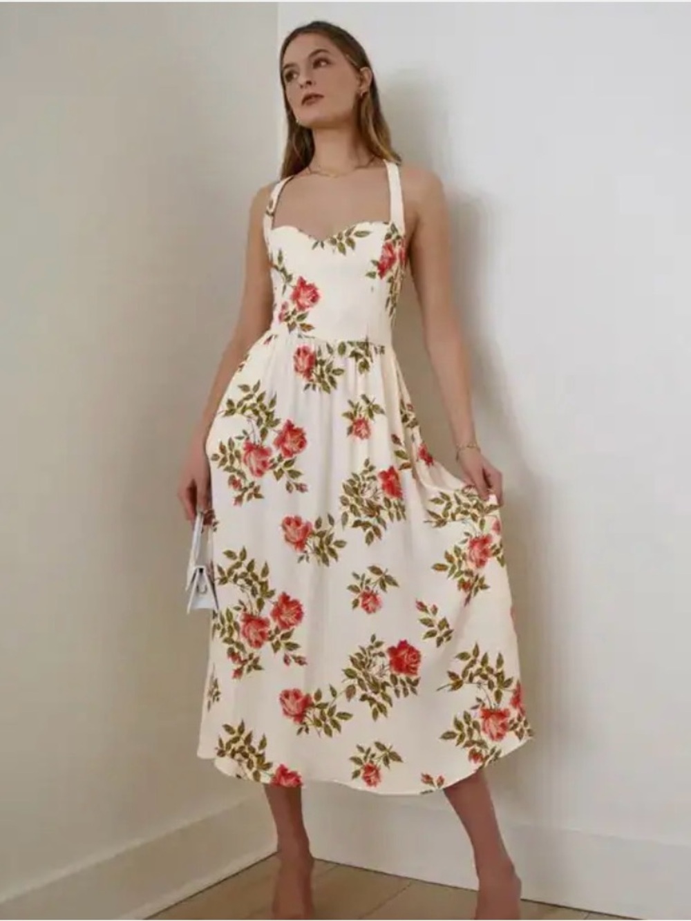 NWT Reformation Brixton Floral Rose White Midi Dress